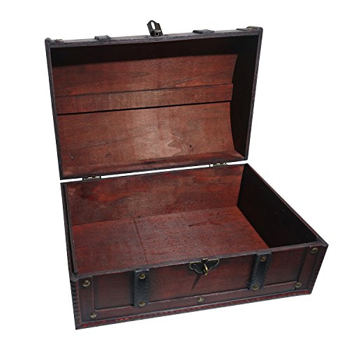 Cofre del tesoro – Cofre de madera, cofre pirata, caja de regalo, con tapa y candado con llave, 30 x 20 x 15 cm. Infinimo | maxjardin