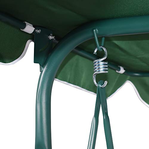 Columpio de Jardín tipo Balancín de Metal 3 Plazas con Cojín y Toldo Regulable  Verde y blanco. 170X110Xh152 cm. Detalle techo y estructura con muelle. Boudech