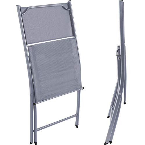 Conjunto de Muebles de Jardín Mesa y 2 Sillas de Acero, Terraza para Exterior Gris. Detalle de silla plegada que ocupa muy poco. 800811 TecTake