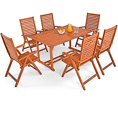 Conjunto de Muebles Unikko 6+1 de Madera de eucalipto certificada FSC. Vista cenital . – Deuba | maxjardin