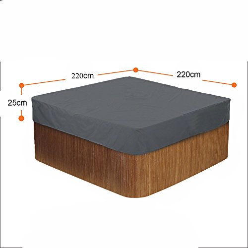 Medidas de Cubierta rectangular para jacuzzi, protección contra el viento y los rayos UV (gris 220 x 220 x 25 cm) Hentex Cover