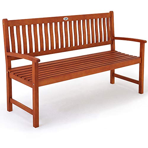 Banco de jardín de madera de Eucalipto certificado FSC. 3 plazas 152x55x90cm Interior Exterior Jardín Terraza. Casaria | maxjardin