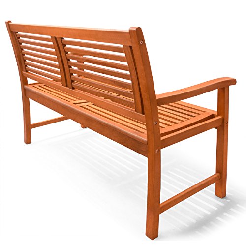 Vista trasera del Banco de Madera de eucalipto 2 plazas con Certificado FSC® con reposabrazos Resistente Rayos UV para Exterior. Casaria