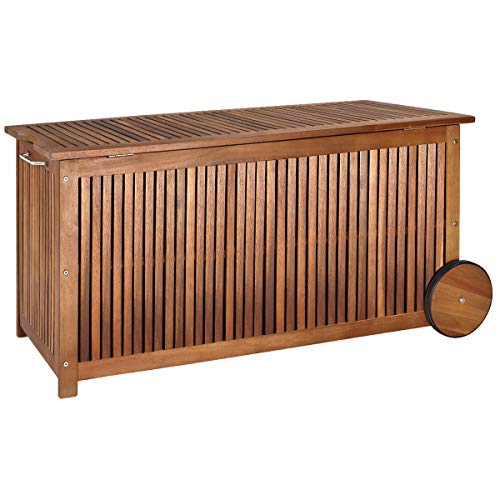 Baúl de Madera con asa y Ruedas de Goma para almacenaje en patio Casaria | maxjardin
