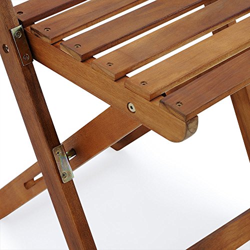 Conjunto de balcón Juego de 1 Mesa y 2 sillas Plegables de Madera de Acacia 60 x 60 cm terraza jardín. Detalle de silla. Deuba