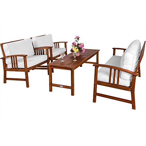 Conjunto de jardín Lounge Atlas de Madera de Acacia Set de 1 Mesa 2 Sillas y un Sillón 4 Personas. Vista general. Deuba 