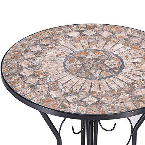 Conjunto de Mesa y 2 Sillas Plegables de metal y mosaico Color Arena Juego de Bistró de cerámica. Detalle de mesa. Deuba