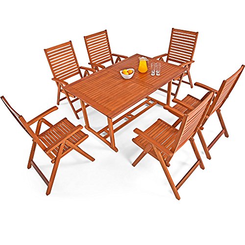 Conjunto de Muebles Unikko 6+1 de Madera de eucalipto certificada FSC. Vista cenital  – Deuba | maxjardin