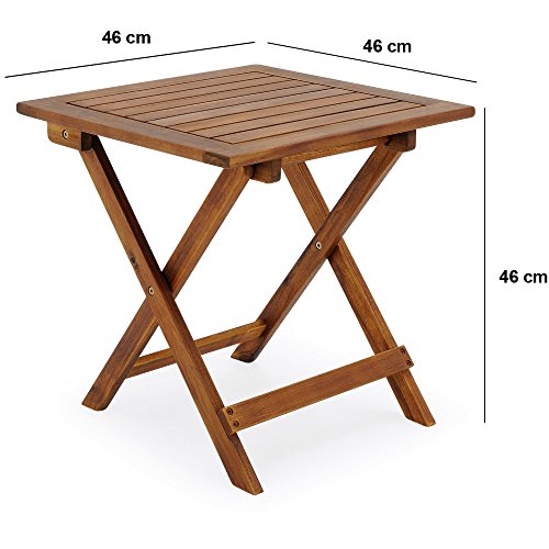 Medidas de la Mesa Auxiliar de jardín Madera de Acacia de café para Exterior Plegable 46x46 cm terraza Patio. Casaria