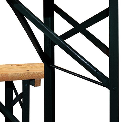Detalle de estructura de la Mesa cervecera con Agujero para sombrilla y 2 Bancos. Set de 1 Mesa y 2 Bancos de Madera Pino Plegables  Eventos jardín. Casaria | maxjardin