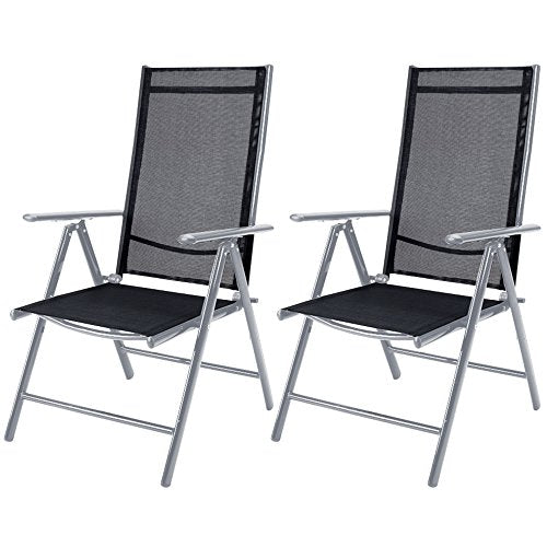 Set de 2 sillas plegables con respaldo alto y ajustable de aluminio resistente a la intemperie exterior. Casaria
