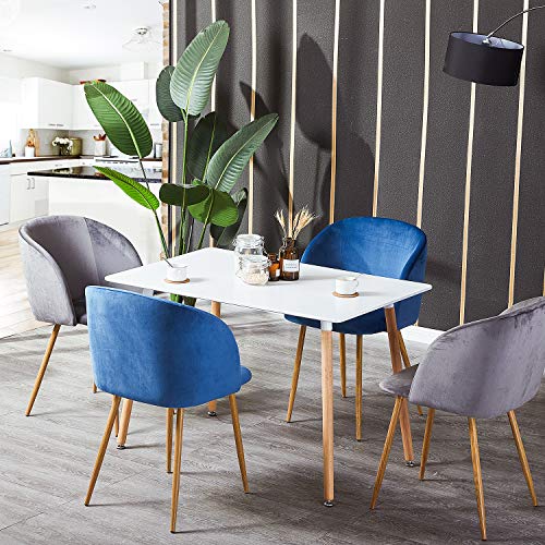 Ambiente junto a cocina de conjunto de sillas y Mesa de Comedor Rectangular, Estilo Escandinavo y Patas de Madera de Haya, tablero Blanco para Cocina 110x70x73 cm. DORAFAIR