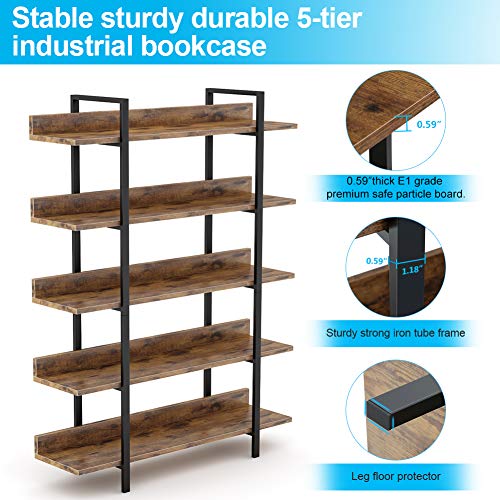 Características de Estantería para Libros estilo Industrial muy Estable con 5 estantes. Estructura de Hierro. Ideal para el hogar o la Oficina. Tribesigns