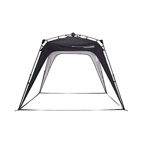 Carpa automontable en 10 segundos para camping o festival de Lumaland. Vista frontal color negro