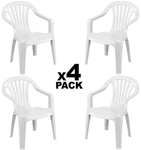 Sillas 4 uds apilables de plástico Blancas para Patio o Terraza. GLIFE