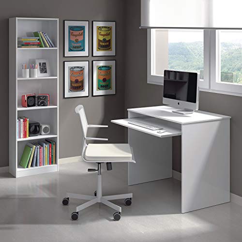 Vista en ambiente de habitación estudio de Estantería Juvenil 6 baldas, Librería Vertical, Modelo I-Joy, Acabado en Color Blanco Artik, Medidas: 180 cm (Alto) x 52 cm (Ancho) x 25 cm (Fondo) Habitdesign | maxjardin
