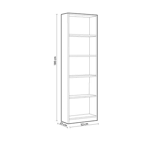 Medidas de Estantería Juvenil 6 baldas, Librería Vertical, Modelo I-Joy, Acabado en Color Blanco Artik, Medidas: 180 cm (Alto) x 52 cm (Ancho) x 25 cm (Fondo) Habitdesign | maxjardin
