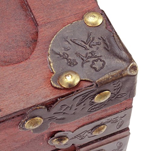 Cofre del Tesoro de Madera con Candado 40 x 19 x 22 cm Grande Modelo Francia. Detalle decoración de esquina de cuero con remaches. 6400-140. HMF