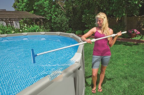 Limpiando con el Kit mantenimiento de piscinas Deluxe con mango telescópico 279 cm. 28003. Intex