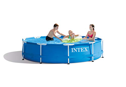 Piscina redonda Metal Frame, con depuradora, 305X76 cm 【4500 litros】. 28202NP. Intex. Detalle familia bañandose