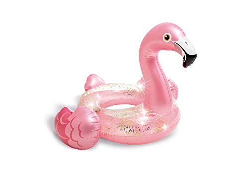 Flotador flamenco rosa con purpurina de fantasía para fiesta infantil en piscina. Intex 56251NP