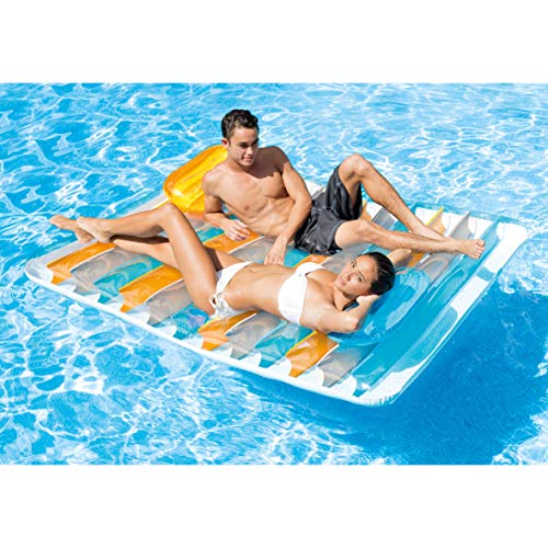Colchoneta hinchable doble con 2 almohadas 198 x 160 cm. Pareja en piscina. 56897EU - Intex