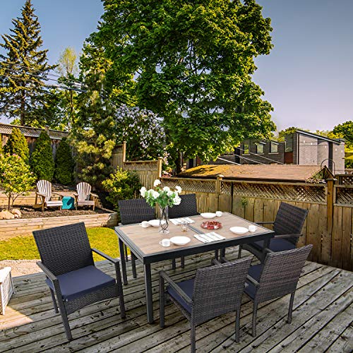 Bonita terraza con el Juego de 2 sillas de jardín con cojín Estructura de Acero estilo de ratán para Exteriores Impermeable a Prueba de óxido. PHIVILLA