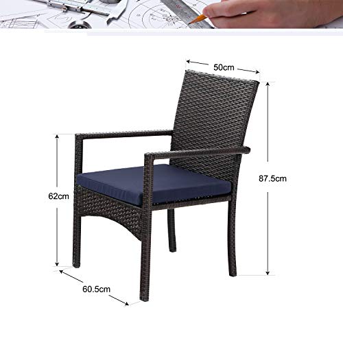 Medidas de silla del Juego de 2 sillas de jardín con cojín Estructura de Acero estilo de ratán para Exteriores Impermeable a Prueba de óxido. PHIVILLA