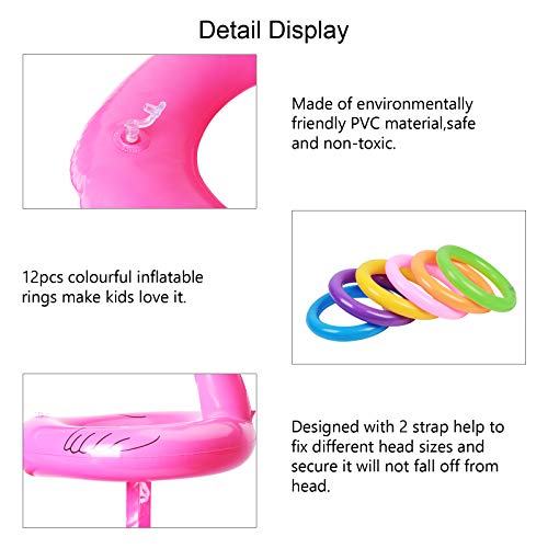 Juego de Flamenco Inflable  de Lanzamiento de Anillos con 12 Anillas y 2 Flamenco para Fiesta en la Piscina.  14PCS - KATOOM