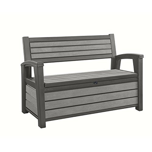 Banco de jardín con almacenamiento. Hudson Bench Cojín Caja, 227 L, Antracita, 132,7 X 62,1 x 89 cm. Keter | maxjardin