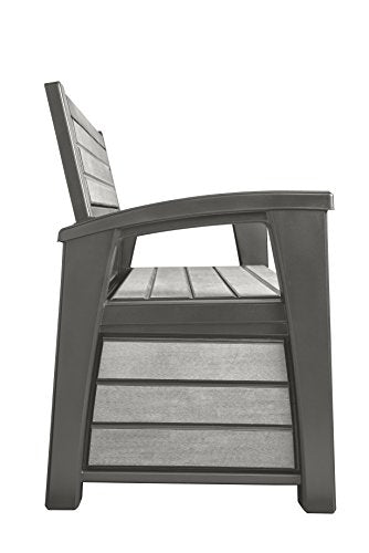 Banco de jardín con almacenamiento. Hudson Bench Cojín Caja, 227 L, Antracita, 132,7 X 62,1 x 89 cm. Keter | maxjardin