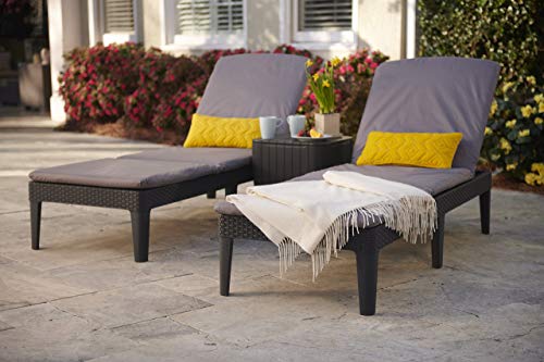 Tumbona keter Jaipur con almohadas color gris perla. Conjunto de dos unidades