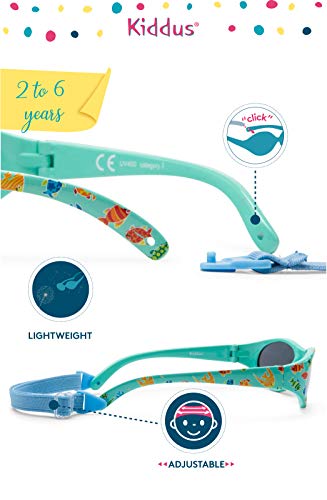 Gafas de sol KIDS COMFORT para niñas y niños. A partir de 2 años. Filtro solar UV400. Banda ajustable y extraíble. Hechas de Goma. Resistentes a Impactos, Muy Flexibles. Kiddus