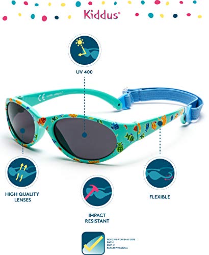 Gafas de sol KIDS COMFORT para niñas y niños. A partir de 2 años. Filtro solar UV400. Banda ajustable y extraíble. Hechas de Goma. Resistentes a Impactos, Muy Flexibles. Kiddus