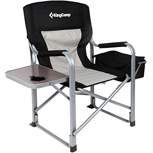 Vista general de la Silla de director plegable de acero con bolsa de enfriamiento y mesa auxiliar. KingCamp