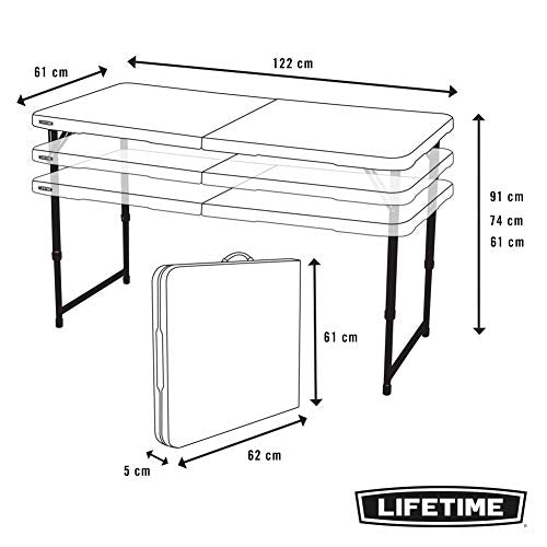 Medidas abierta y plegada de la Mesa plegable en maleta multiusos ultrarresistente, UV100, 122x61x56 - 91,5 cm. 4428 LIFETIME