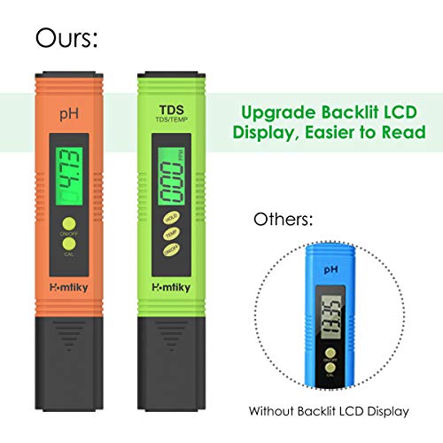Fácil lectura gracias a su pantalla iluminada verde del Medidor Digital PH y TDS Temperatura EC 4 en 1, Probador de la Calidad del Agua con Rango de Medida de 0-14 pH, 0-9999ppm Calibración Automática. Homtiky | maxjardin