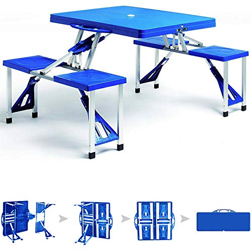 Mesa Plegable de Camping con 4 sillas portátil Espacio para sombrilla Azul pícnic Camping Exterior 137x85x65cm. Deuba | maxjardin
