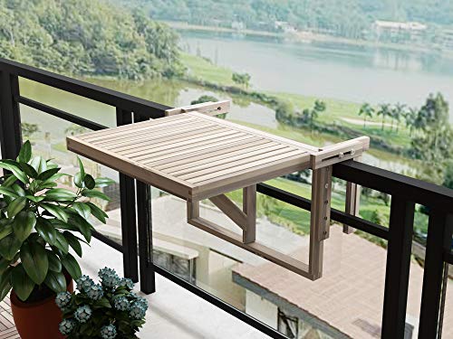 Vista en ambiente de Mesa auxiliar Plegable para balcón 60X45CM Madera de Acacia FSC Ajustable Color Blanco orgánico. Stockholm. INTERBUILD