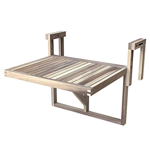 Vista desplegada de Mesa auxiliar Plegable para balcón 60X45CM Madera de Acacia FSC Ajustable Color Blanco orgánico. Stockholm. INTERBUILD