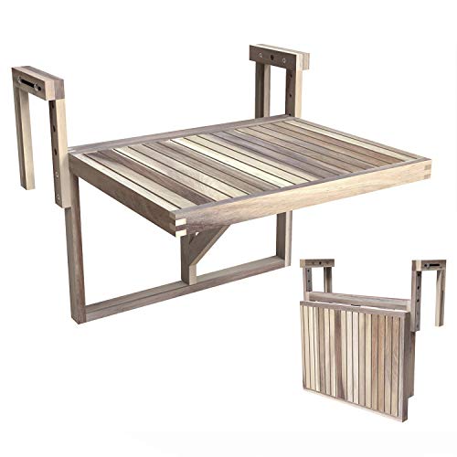 Mesa auxiliar Plegable para balcón 60X45CM Madera de Acacia FSC Ajustable Color Blanco orgánico. Stockholm. INTERBUILD