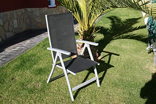 Siéntate cómodamente en tu jardín con tu Silla de Jardín de Aluminio Lima con respaldo 5 Posiciones Resistente Diseño Moderno Comodidad Asegurada Ideal para Jardines y Terrazas 42x53x98 cm - Color Negro. MOMMA HOME