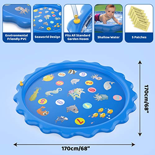 Juguete para Niños Splash Pad, Tapete de Juegos de Agua 170 cm Almohadilla Aspersor al Aire Libre, Playa o Jardín MOZOOSON