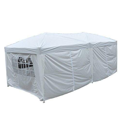 Carpa Plegable en Acordeon 4 Paneles Laterales 2 Cortinas +Bolsa Transporte 5,91x2,97x2,55 m Blanco. Detalle con laterales colocados. Outsunny