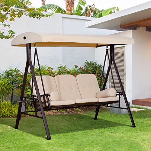 Balancín columpio para Terraza Patio Balcón Acero Beige. Vista en jardín. Outsunny