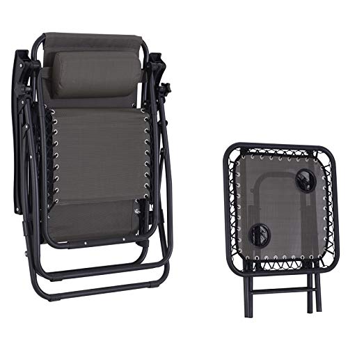 Conjunto de 1 Mesa y 2 Tumbonas Set Exteriores Plegable y Portátil para Jardín Playa Relajante con Respaldo Reclinable Textilene Acero Gris. Vista de tumbona y mesa plegadas. Outsunny
