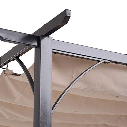 Detalle de estructura de la Pérgola Metal 3x3m con Techo Retráctil Tela Poliéster Resistente al Agua y UV. Outsunny
