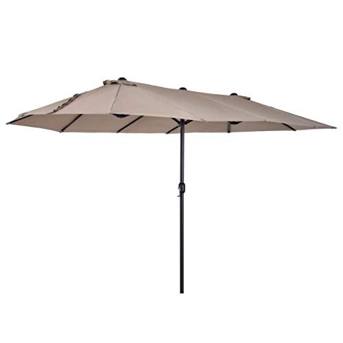 Parasol ancho Doble Grande 4,6x2,7m Sombrilla con Manivela Manual Resistente al Agua y Protección Solar UV para Terraza Playa Piscina Café. Outsunny