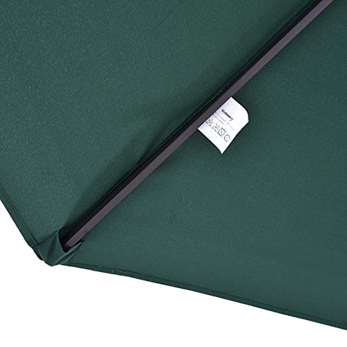 Detalle de unión de estructura y el toldo del Parasol Doble Grande 4,6x2,7m para Jardín Patio con Manivela Manual Resistente al Agua y Protección Solar UV para Terraza Playa Piscina Verde. Outsunny