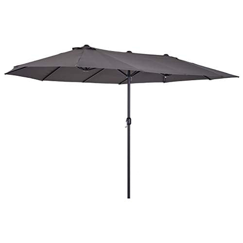 Parasol Sombrilla Doble Tela de Poliéster Protección Solar UV 4.6x2.7x2.4m Gris. Outsunny